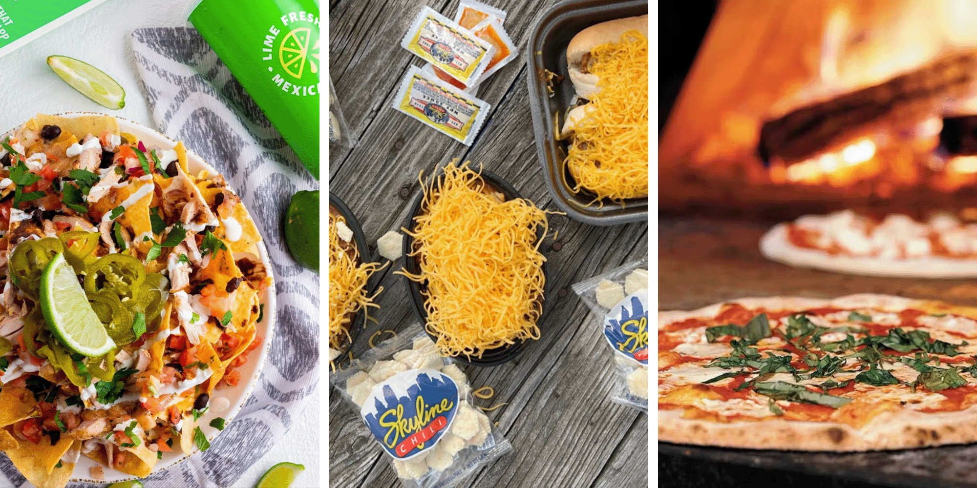 three images of food